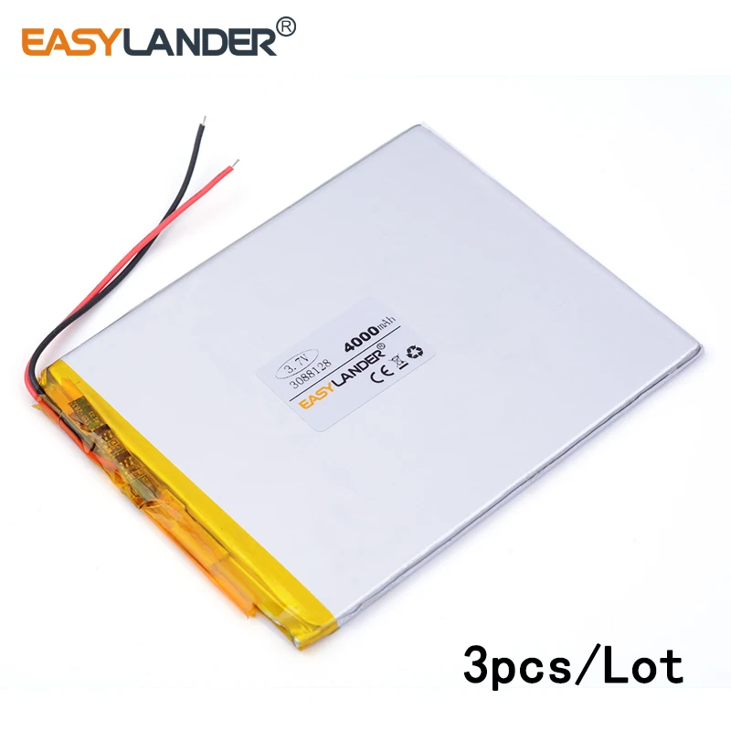 

3pcs /Lot 3088128 4000mAh lithium Li ion polymer rechargeable battery mah DIY mobile emergency power charging treasure battery