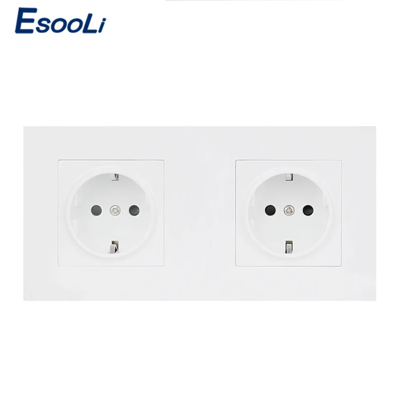 

Esooli White Wall PC Panel 2 Gang Power Socket Plug Grounded, 16A EU Standard Electrical Double Outlet 172mm * 86mm