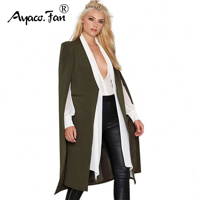 2019 Women Trench Casual Coat Open Front Windbreaker Cloak Split Lightweight Trench Winter Longline Cape Party Casual Blazer