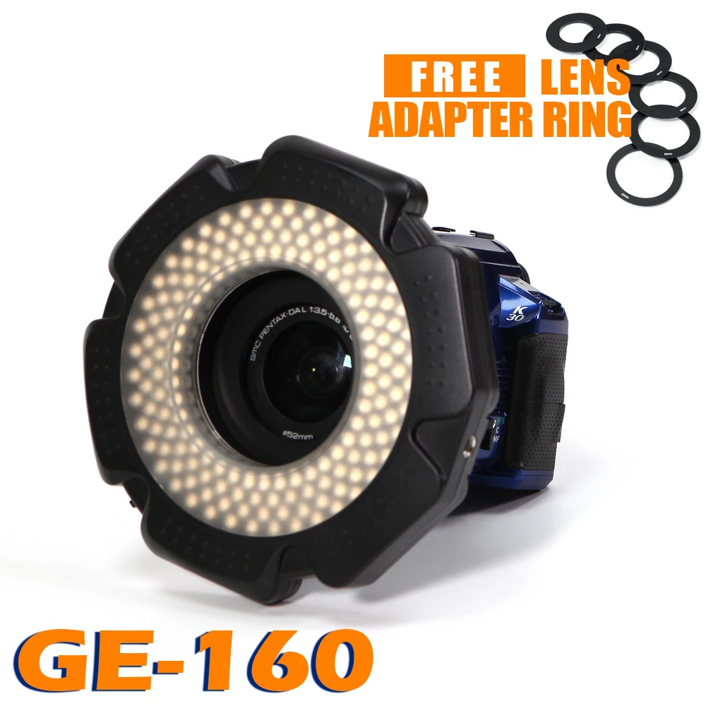 selens-ledビデオライトリング160可変強度sr-dvカムコーダー用5600kアダプターリングライトファイリングランプ