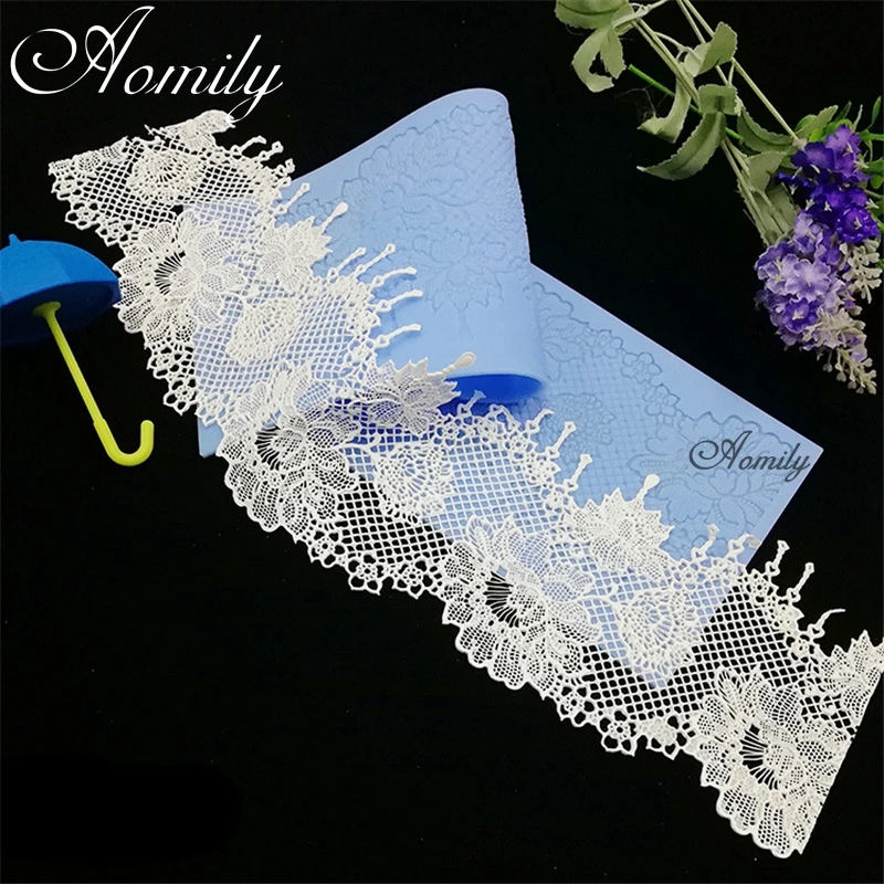 Aomily Flower Lace Skirt Cake Mold Wedding Cake Silicone Fondant Mold Mousse Brim Decor Sugarcraft Icing Mat Pad Pastry Baking