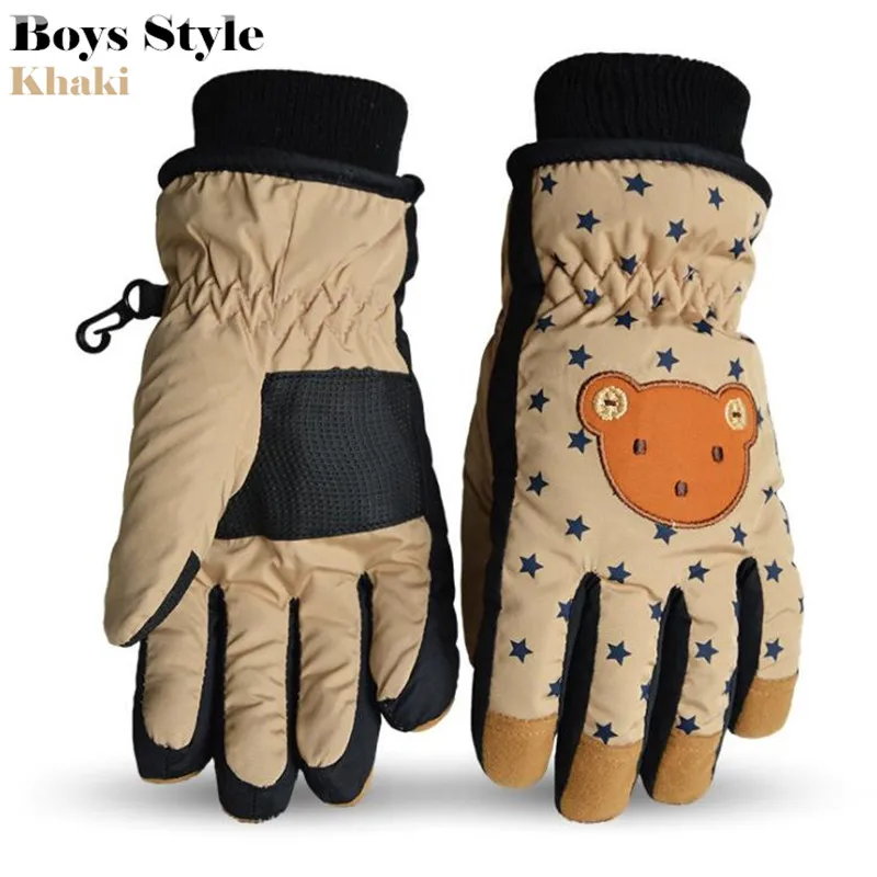 Children Ski Gloves,Winter Plus Velvet Warm Kids Boys&Girls Cartoon Bear Cute Princess Waterproof Windproof Gloves,for 5-12 age