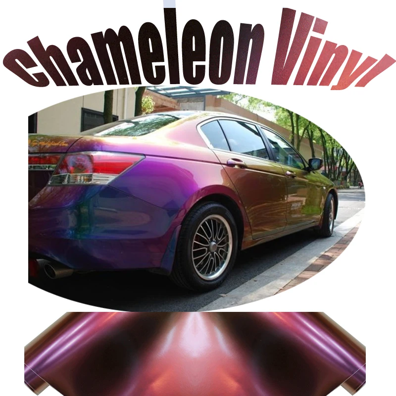 1.52x30m/Roll Premium Glossy Chameleon Vinyl Wrap Film Purple-Gold Gold-Purple Shiny Chameleon Wrap Film With Air Bubble Free