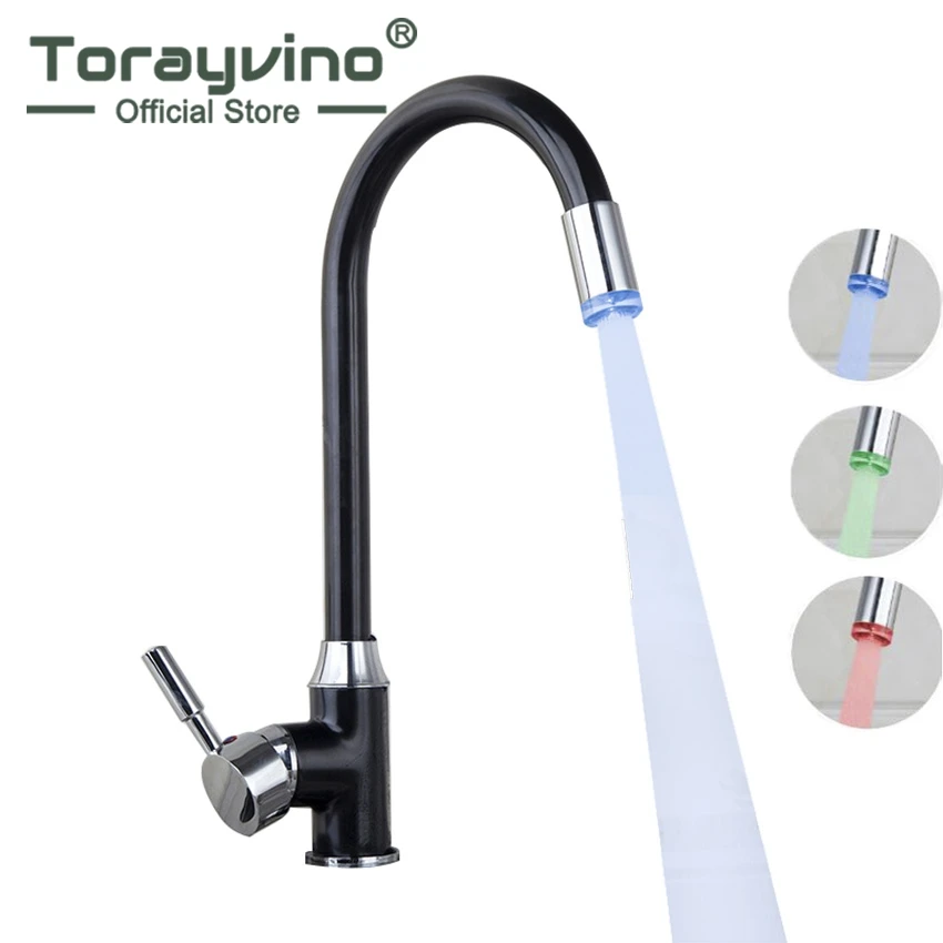 

Torayvino Bathroom Basin Faucet LED 360 Swivel Kitchen Faucets Oil Rubbed Faucet Waterfall Brass Vessel Sink Mixer Taps