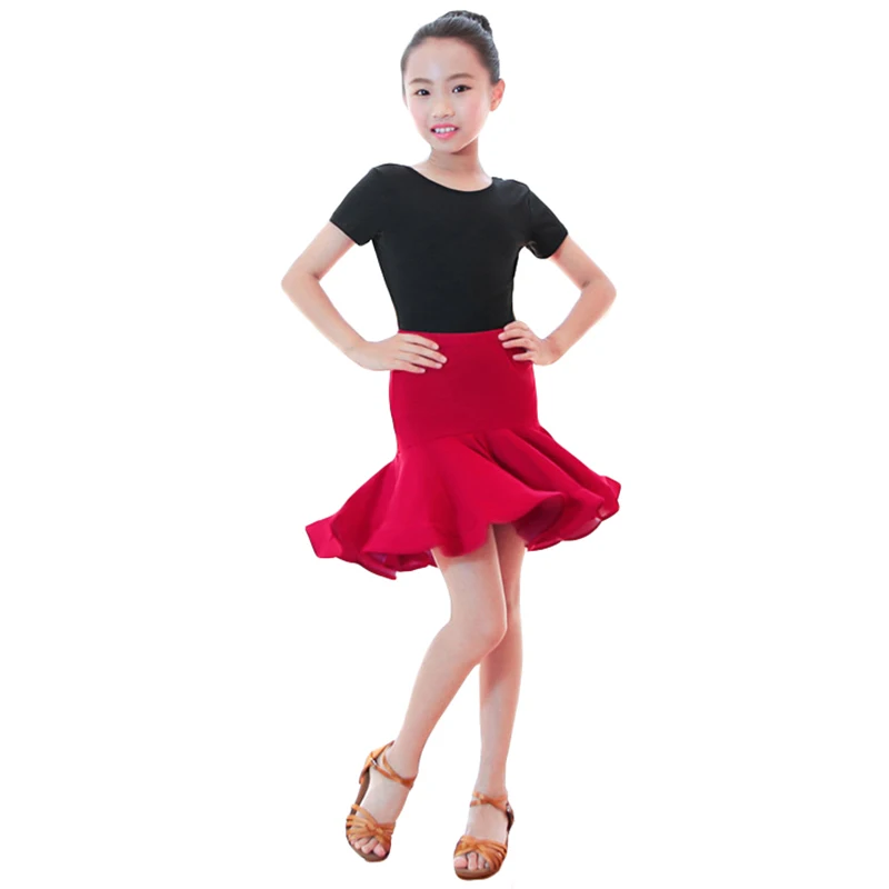 Children Latin Dance Practice Clothes Ballroom Dance Dress Girls Latin Performance Suit Top+Skirt Latin Dance Costumes 2 Pcs Set