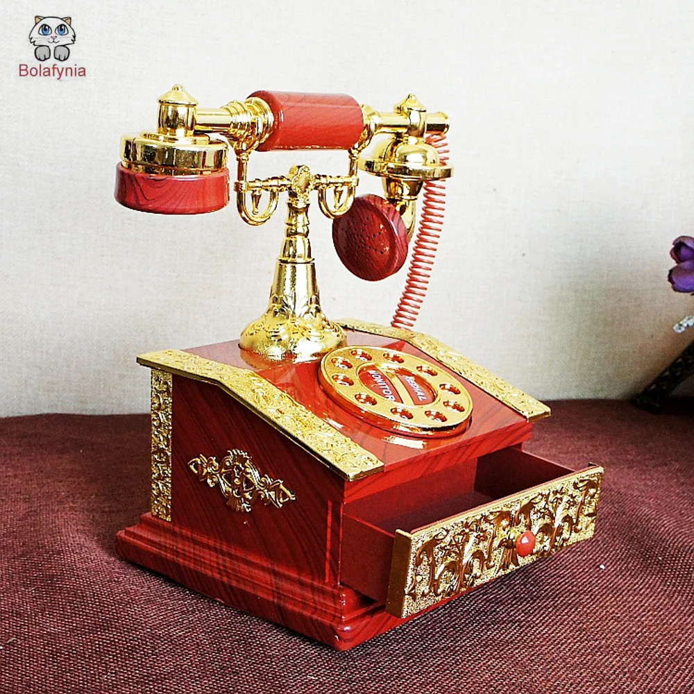 

BOLAFYNIA Vintage carved telephone music box model toy for Christmas birthday gift crafts