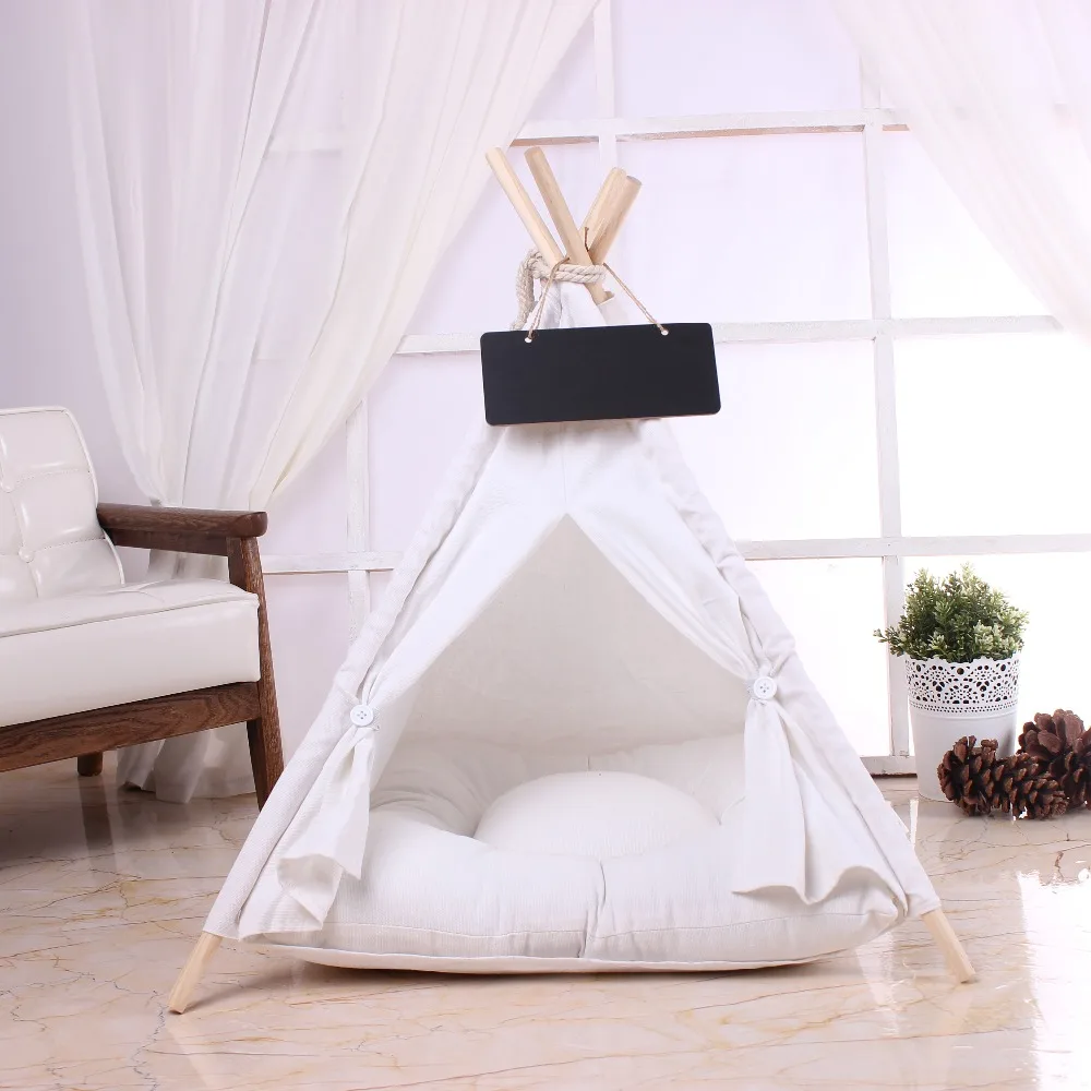 Pet Tent With Cotton Cushions Kennel Beautiful Kennel Solid Wood Poles Pet Tent (Blackboard Not Included)