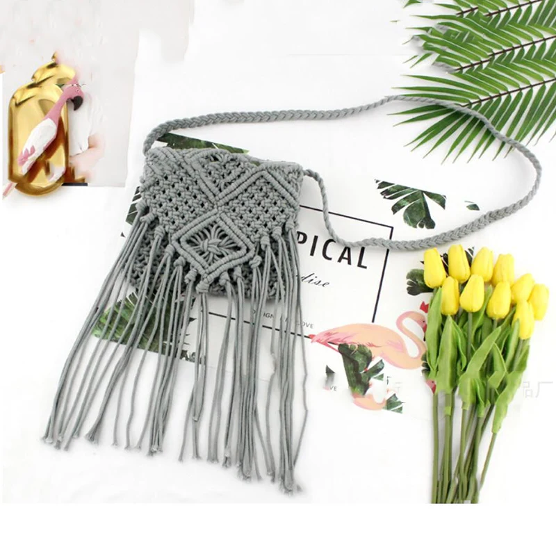 Neue Strohs ack böhmische Quaste Strand tasche Frauen häkeln Fransen Cross body ultraleichte Umhängetasche Frauen kleine Bolsos Feminina – Detail 11