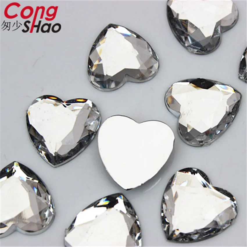 Cong Shao 50pcs 20mm Heart Flatback Acrylic Rhinestone Applique Stones And Crystals Gems DIY Costume Button Accessories CS644