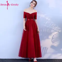 Beauty-emily długie burgundowe tanie sukienki druhen 2021-line Off półrękaw Vestido da dama de honra