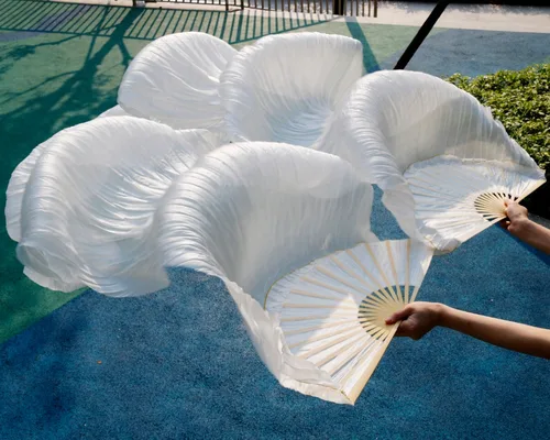 Imagen 2 del producto Seda de alta calidad para danza del vientre, abanico de danza, seda de rayón/100% velos de seda Real, 1 pieza de mano izquierda + 1 pieza de mano derecha en venta, color blanco