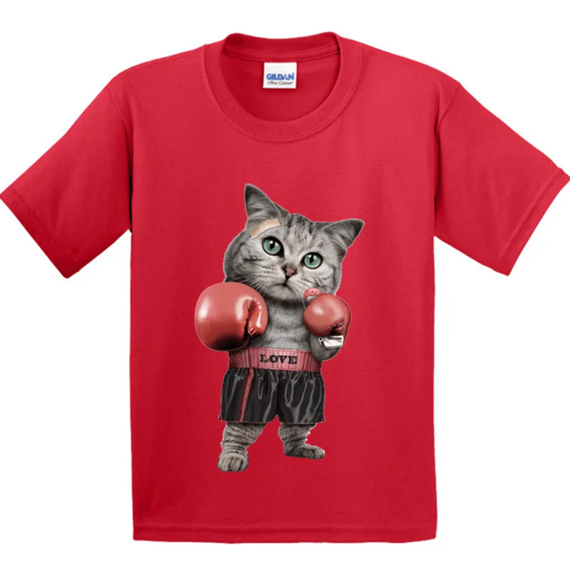 

100% Cotton,Children Puglism Strong Boxer Cat Design Funny T-Shirt Kids Fashion Tops T shirt Boys/Girls Casual Clothes,GKT201