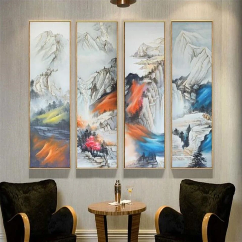 New Chinese style HD freehand landscape painting, strip wallpaper, murals, decorative paintings