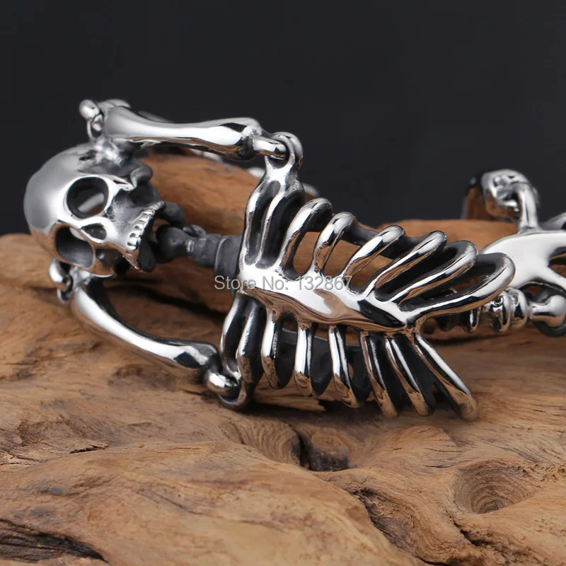 

Shiny Style New 316L Stainless steel skeleton Skull Bracelet Biker Chain Men Bangle Punk Jewelry