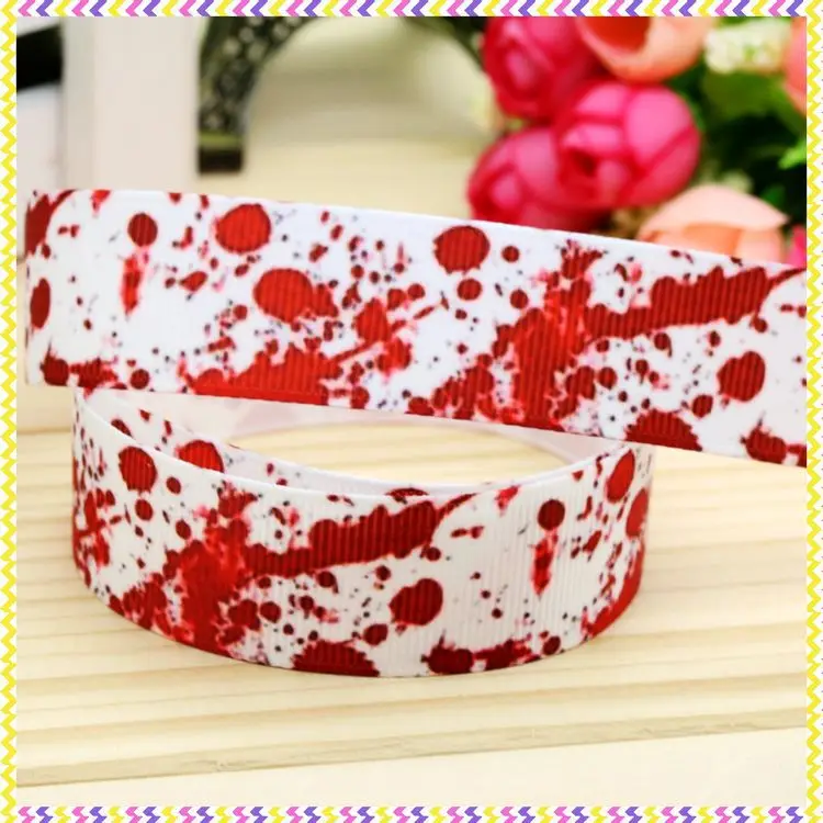 7/8''  Blood Splatter Printed Grosgrain Ribbon Material  Headwear Party Decoration Diy Sewing Craft 22mm P4465