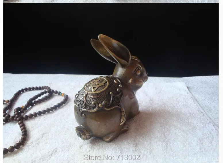 Vintage Lucky Hare Statuary fengShui geomantic omen Copper rabbit mascot