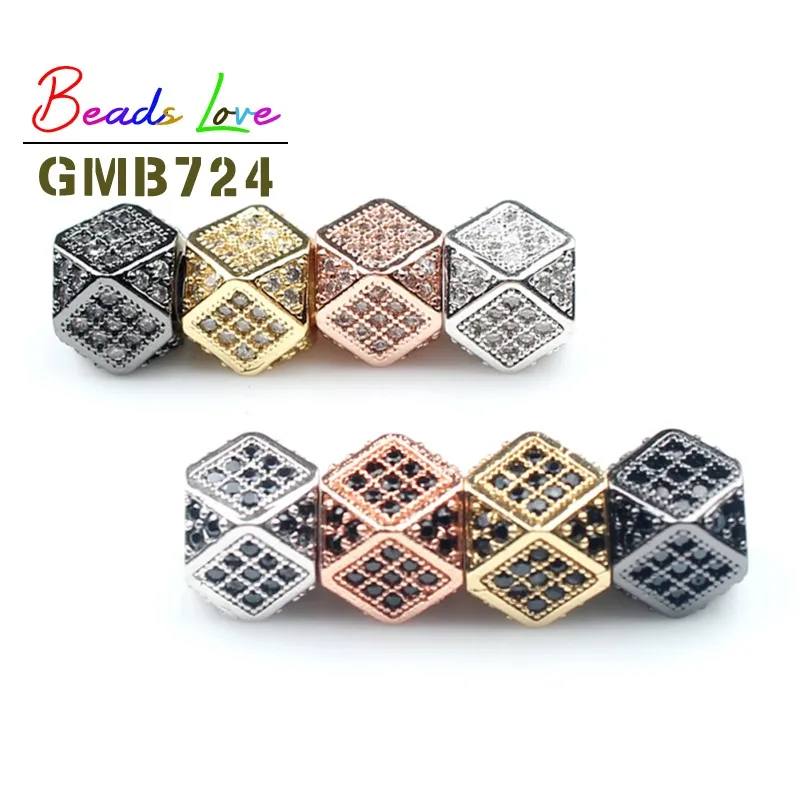 3pcs/lot 7x7mm Geometric Metal Brass Micro Pave CZ Beads for Bracelet Jewelry Making Charms Crystal Spacer Beads DIY Accessories