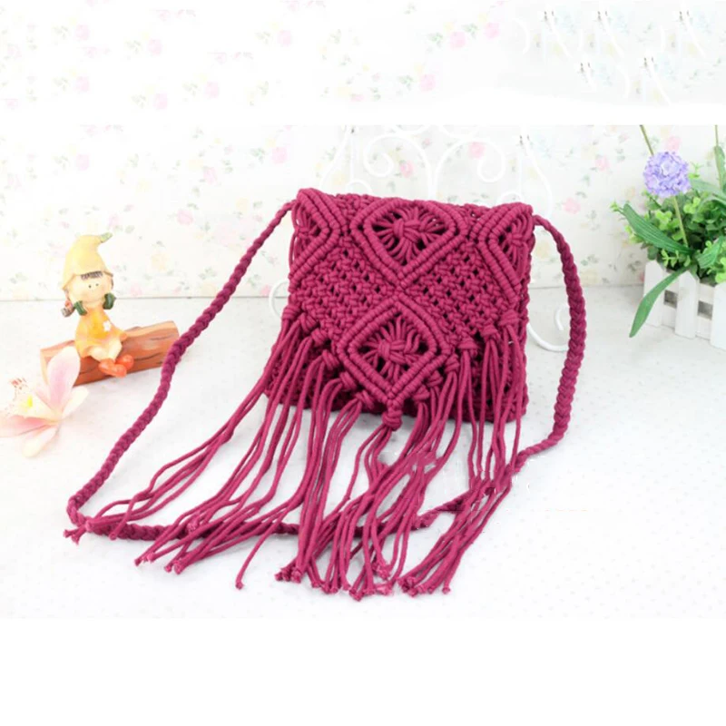 Neue Strohs ack böhmische Quaste Strand tasche Frauen häkeln Fransen Cross body ultraleichte Umhängetasche Frauen kleine Bolsos Feminina – Detail 6