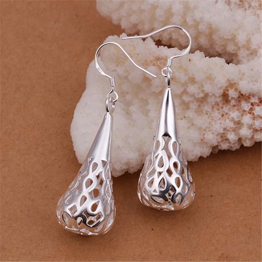 E337 new wholesale Price women lady girl  silver color  cute hollow drop pretty earrings high quality fashion jewelry