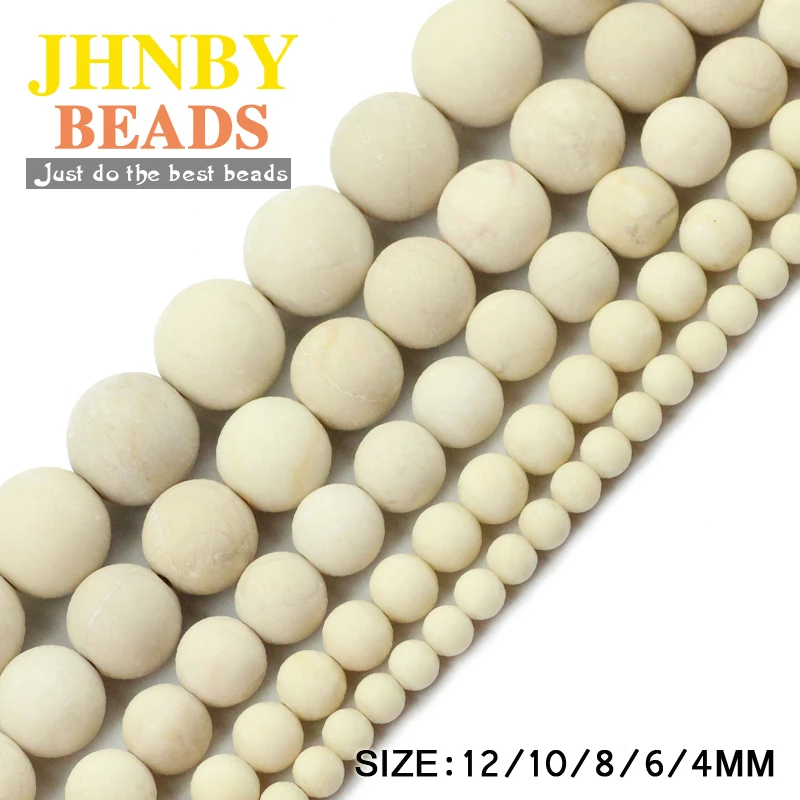 JHNBY-Matte Ancient Fossals Natural Stone, White Round Loose Beads Ball para Fazer Jóias, Acessórios DIY, 4mm, 6mm, 8mm, 10mm, 12mm