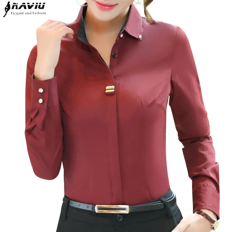 Elegant Women Cotton Shirt Work Wear New Autumn High Quality Long Sleeve Slim Fashion Blouse Office Ladies Plus Size Formal Tops