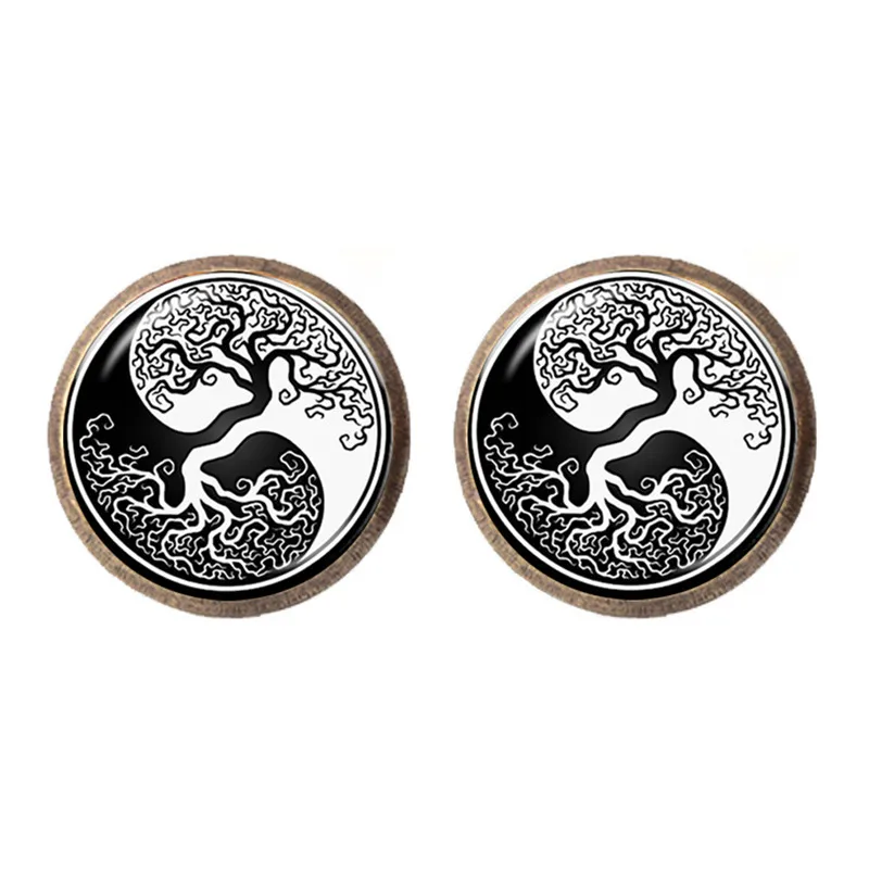 

Taoism Sign Ancient Eight Diagrams Chakra Yin Yang Peace Tree of Life Time Gem Stud Earrings Tao TAIJI Statement Earring