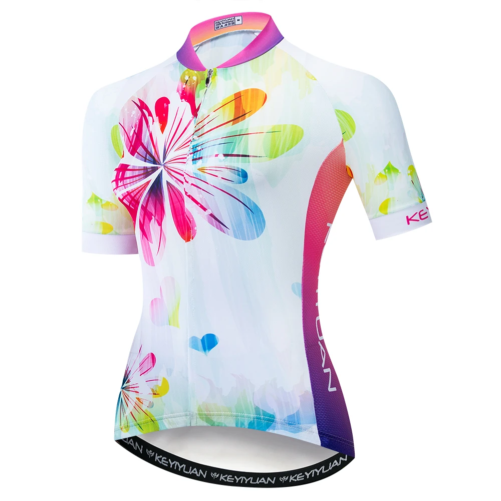 

2019 Keyiyuan Spring and Summer New Road Cycling Equipment Quick Dry Perspiration Women's Color Flower Short Sleeve Top