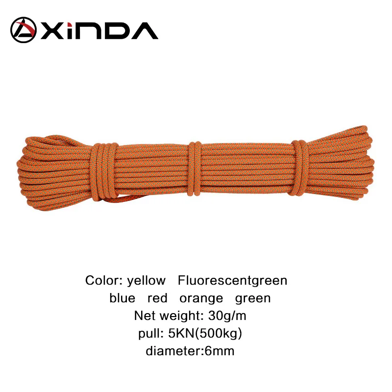 XINDA Escalada 10m Paracord Rock Climbing Rope Accessories Cord 6mm Diameter 5KN High Strength Paracord Safety Rope Survival