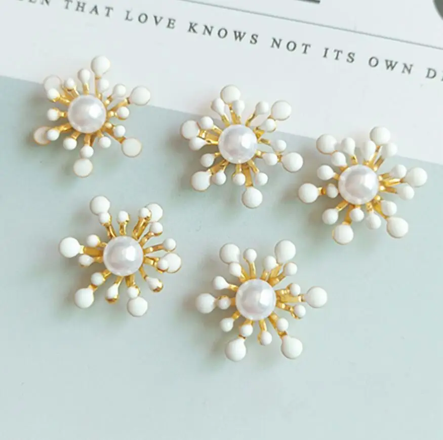 50pcs 17*19mm Gold Pearl Flower Stamen Button Bead Frog For Kids Hair Ornament Scrapbooking Bride Headwear Accessory