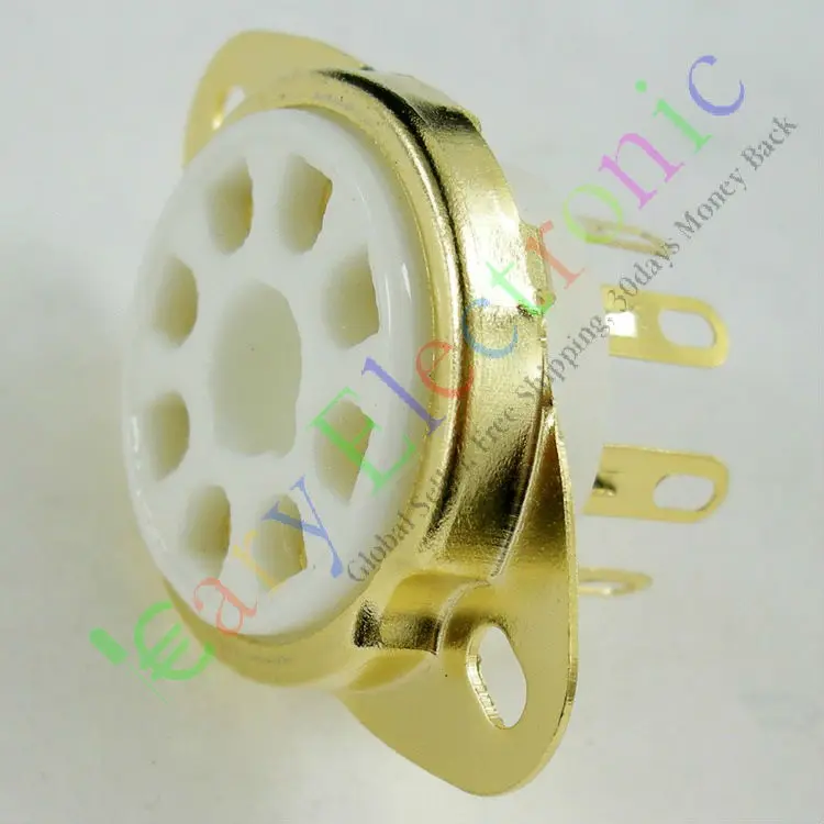 

Wholesale and retail 20pc Gilded 8pin Ceramic vacuum tube socket top mount gold valve base Fr EL34 6L6 free shipping