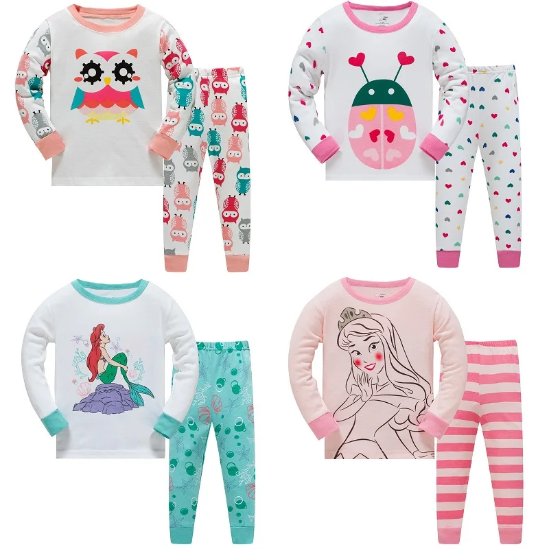 

2021 Baby Cartoon Pajamas Girl Pajamas Set Blouses And Trousers Kids 2-Piece Sleepwear Cotton Clothing Set 3y-8y