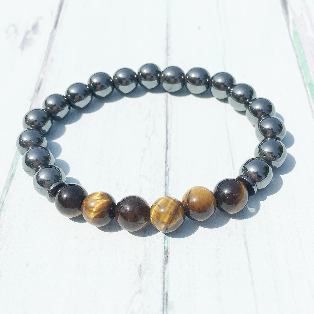 MG0360 Hot Sale Men`s Tiger Eye Stone Bracelet Trendy Design Hematite Energy Bracelet for Men  Natural Stone Jewelry