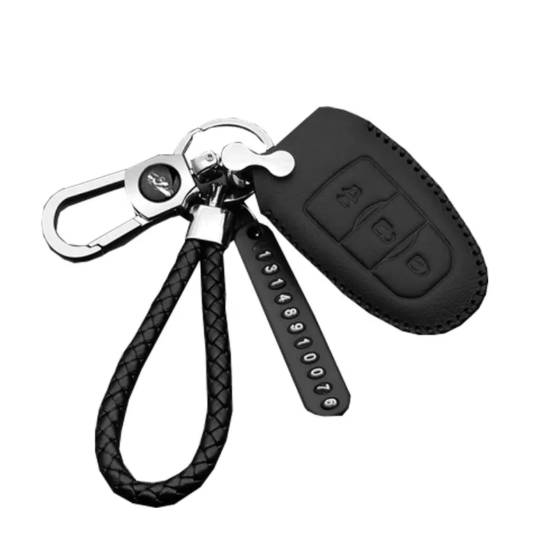 Key Case For Lifan X50 Car Leather Key Bag Case Cover Metal/belt Buckle Keychaine Key Cover With Phone Plate Weaving Rope 1pc