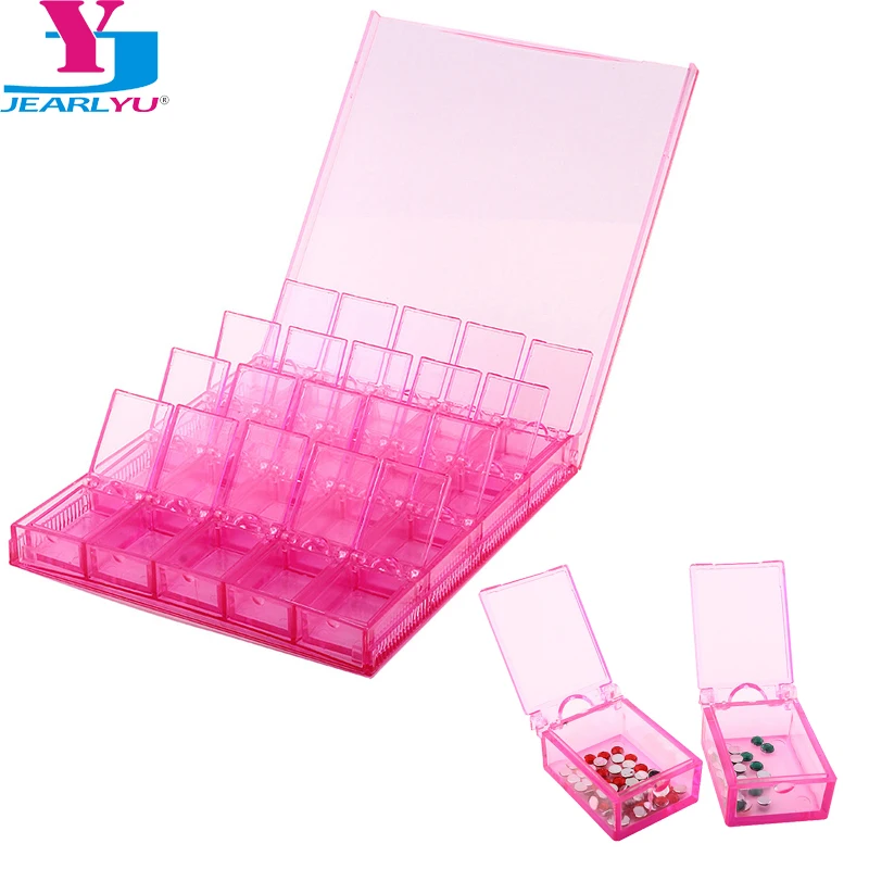 20Grids Pink Acrylic Empty Storage Box Divided Nail Rhinestone Studs Decorations Brushes Empty Case Organizer Holder Nail Tools