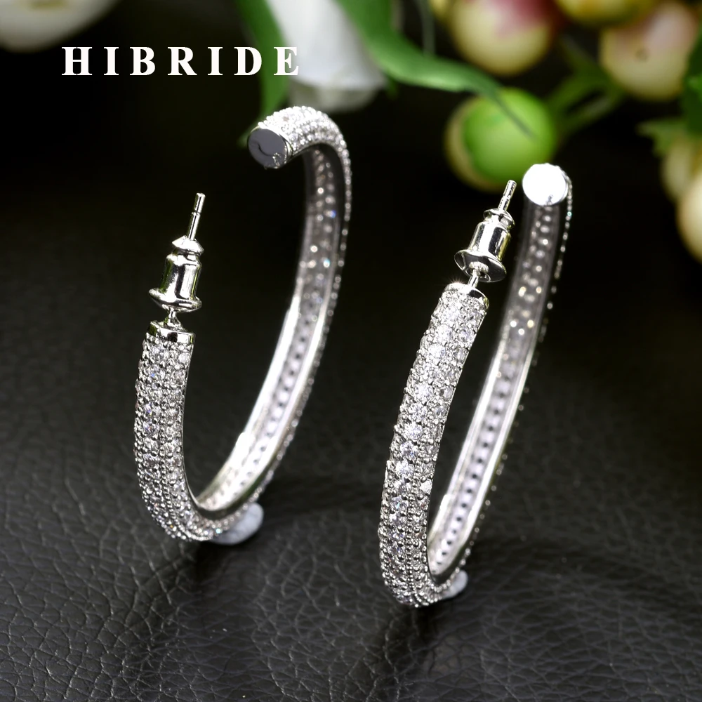

HIBRIDE 2019 New Design Circle Round Red and Blue Cubic Zirconia Crystal White Color Big Hoop Earrings for Women Gift E-453