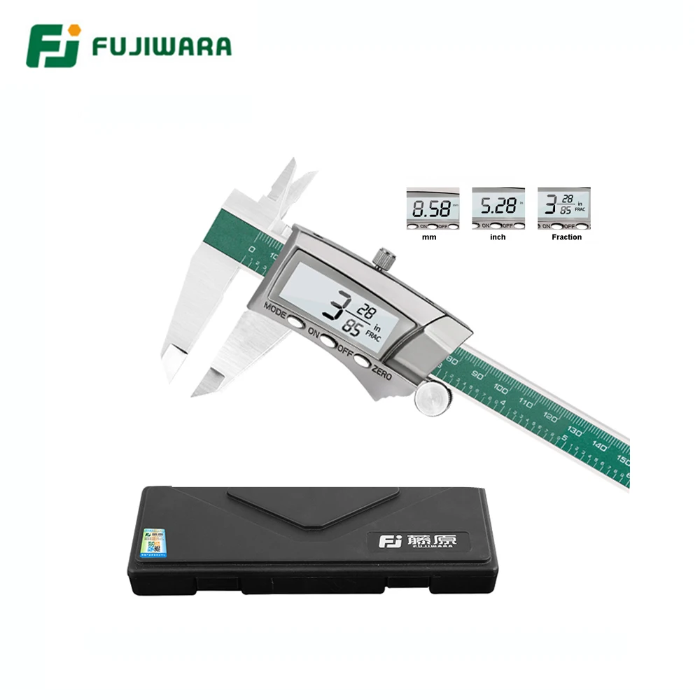 Fujiwara Display Digitale Pinza in Acciaio Inox 0-150 Mm 1/64 Frazione/Inch/Millimetro IP54 Ad Alta Precisione 0.01 Millimetri