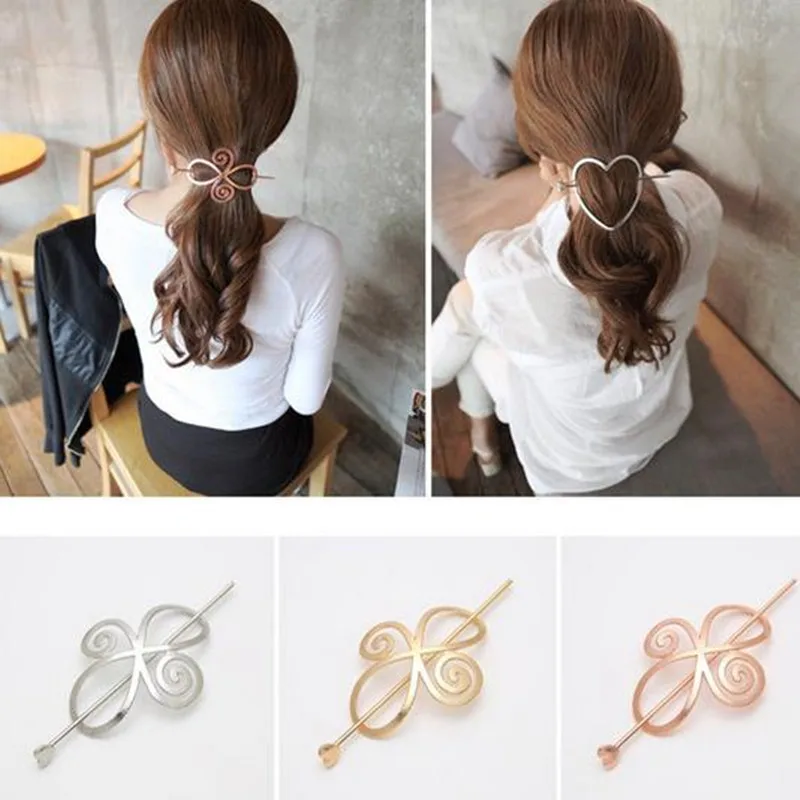 Hot Sales New Style Women\'s Simple Elegant Metal Geometric Round Triangle Moon Hairpin Hair Clip