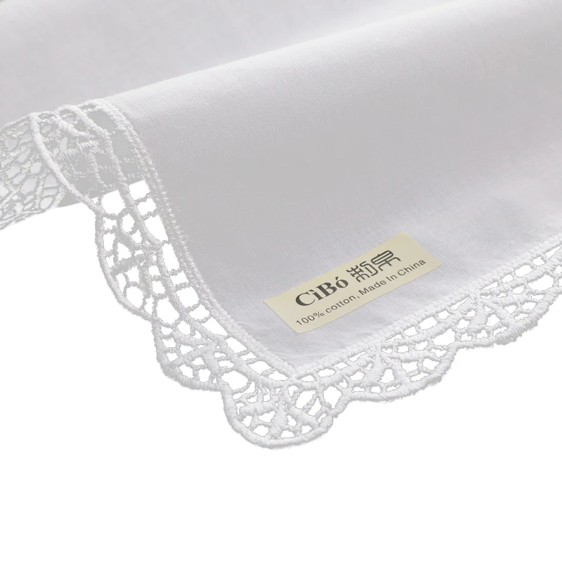 D003 White premium cotton 100 Pieces Lace Handkerchiefs  blank crochet hankies for women/ladies wedding gift