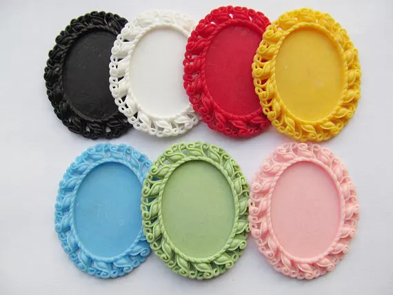 50pcs Mixed Colors Oval Flatback Resin Flower Charm Finding,Filigree Border Base Setting Tray, for 30mmx40mm Cabochon/Cameo