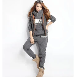 Women Tracksuits Autumn Winter 3 Piece Set Hoodies + Vest + Pants Sport Suit Letter Printed Fleece Jogging Running Suits Female