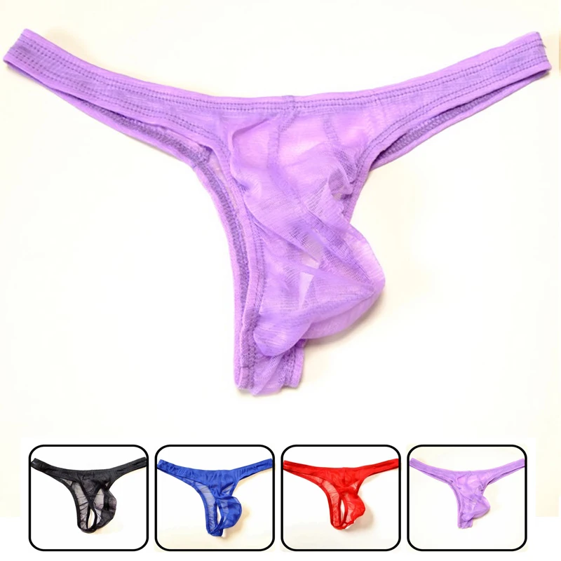 2019  Men\'s Sexy Mesh Thongs Underwear  Erotic Penis Pouch Thongs G-strings Low Waist Transparent Gay Underpants Male