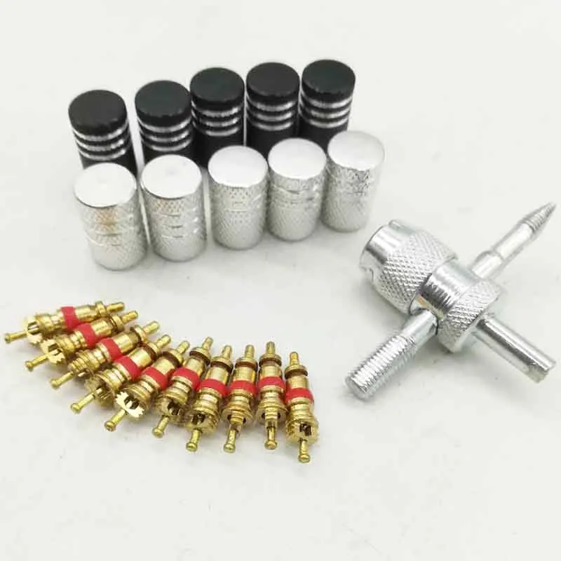 10pcsThe valve cap 10 pieces copper valve core with 4-in-1 tire valve stem removal tool tire repair tool valve core removal tool