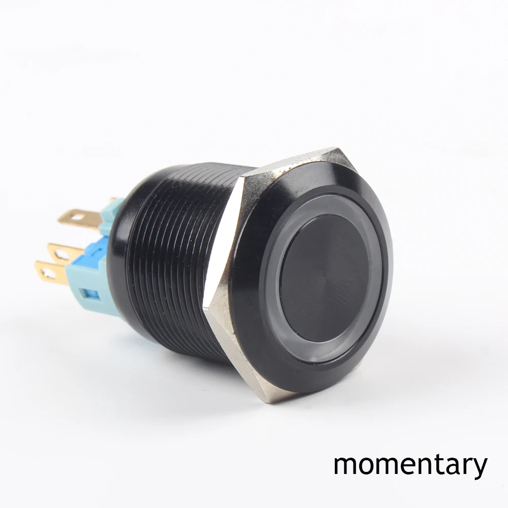 22mm Alumina metal push button switch led ring round momentary 6 pin car switches 12V 24V black Red Green Yellow 