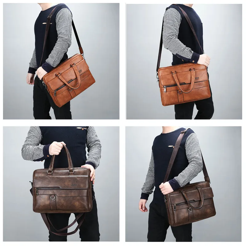 JEEP BULUO hommes D\'affaires Sac À Main Grande Capacité Porte-Documents En Cuir Pour Homme 13.3 pouces De Travail Pour Ordinateur Portable Sac De