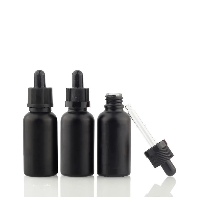 6pcs 100ml 50ml 30ml 20ml 15ml 10ml 5ml Matt black glass essential oil dropper bottle essential drop vials Cosmetic Containers