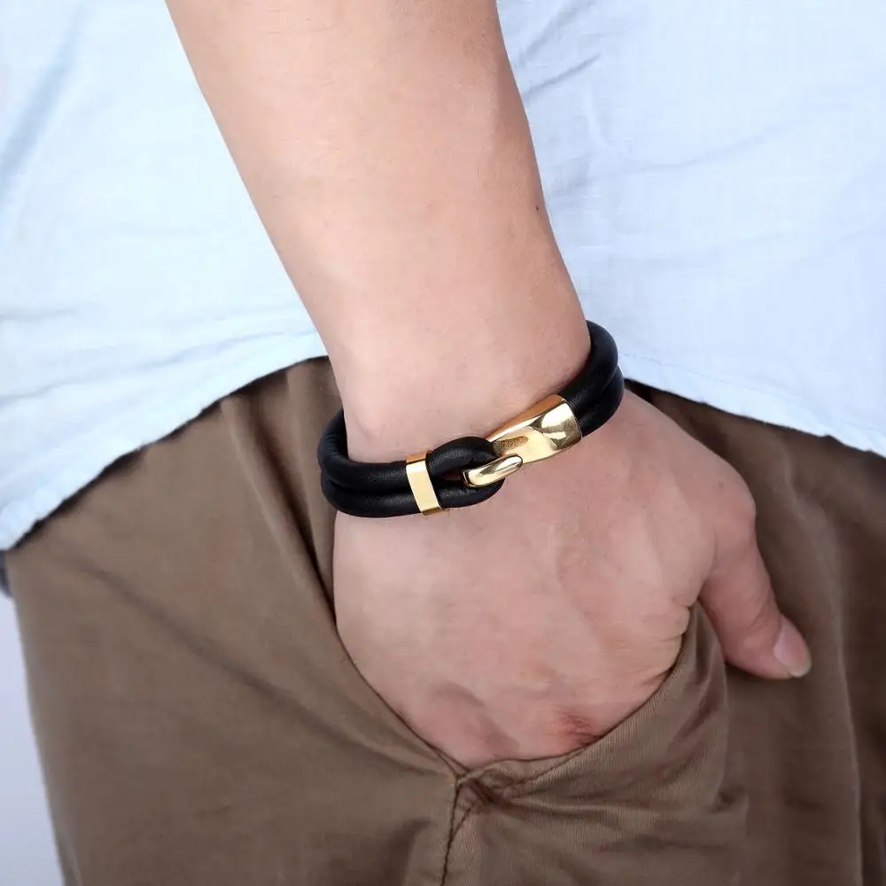 2023 High Quality Creative Black Multi-layer Leather Bracelet Men Stainless Steel Anchor Bracelet Fashion Bangles Gifts Pulseras