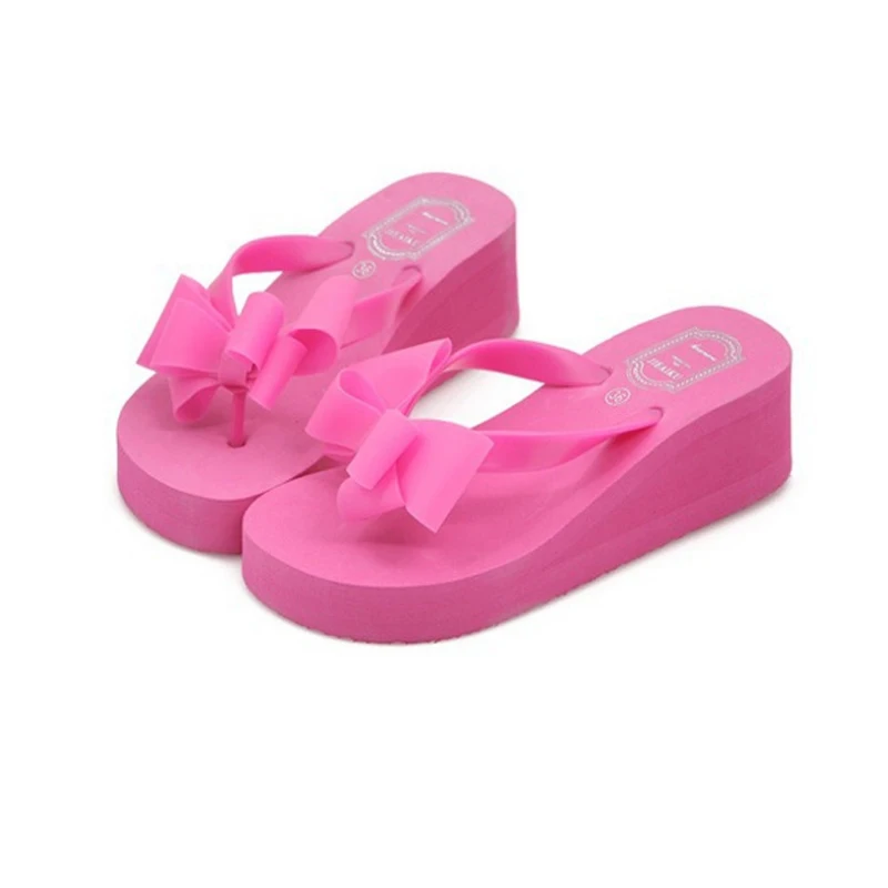 XEK New Fashion Summer Women Platform High Heel Flip Flops Beach Sandals Bowknot Slippers Women Shoes Size36-40 For Choice WFQ61