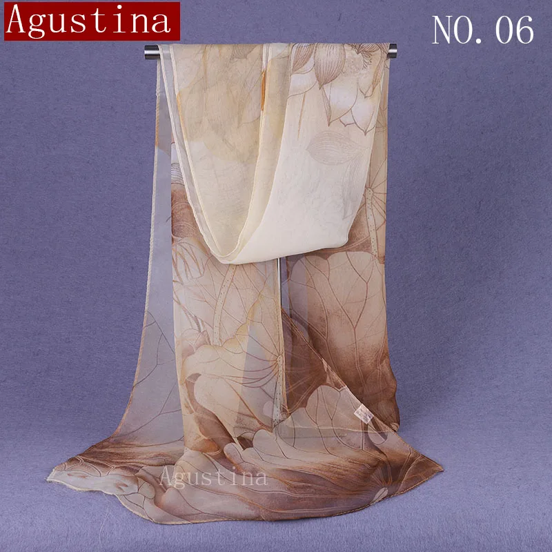 100% silk feel long scarf fashion Lotus printing Gradient brand luxury Comfortable women headscarf designer shawl for scarves