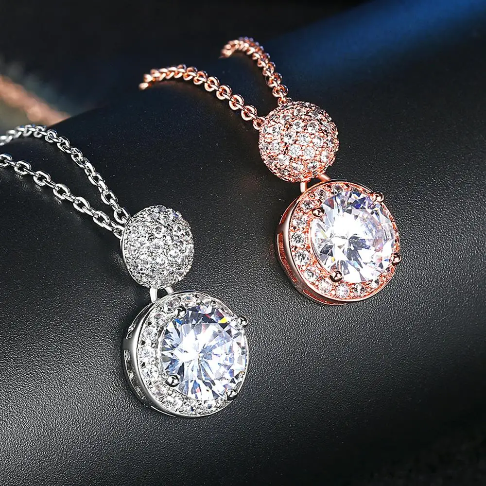 Pendant Necklace for Women Studded With CZ Rose Gold Color Choker Chain Jewelry Austrian Crystal ZYN393 N465