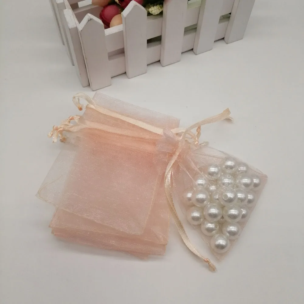 500pcs Organza-Bags Champagne Organza Gift Bags For Jewelry Packaging Display Christmas Wedding Jewelry Storage Drawstring Bag